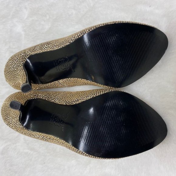 Nina Metallic Gold Studded Heels Pumps, size 7.5 - Picture 7 of 8